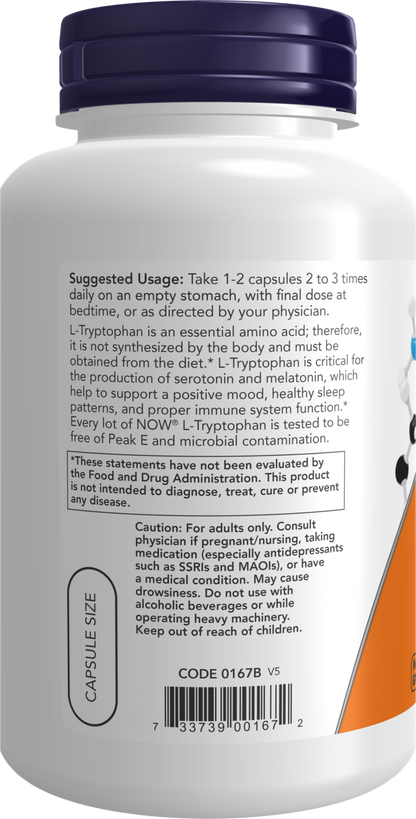 NOW Supplements, L-Tryptophan 500 mg, Supports Relaxation*, 120 Veg Caps