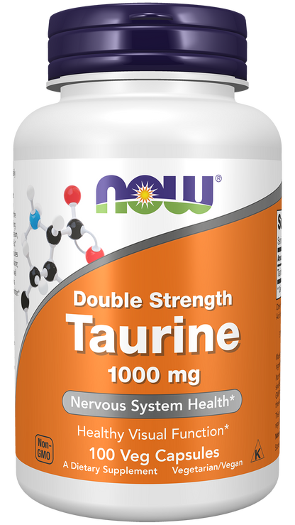 NOW Supplements, Taurine 1,000 mg, Double Strength, 100 Veg Caps