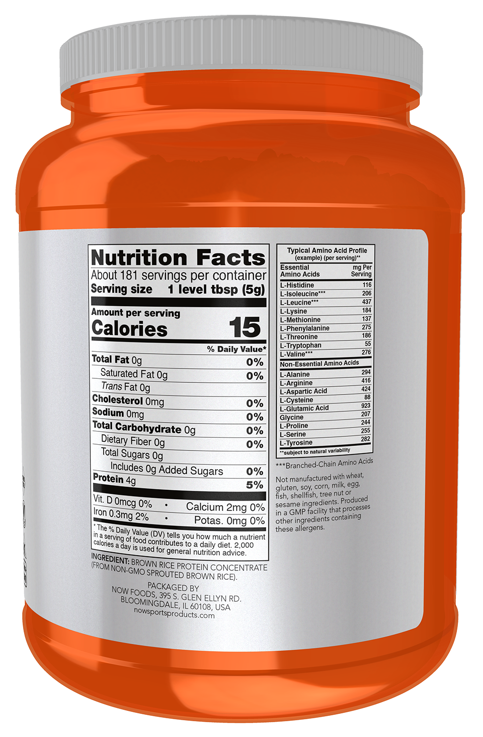 NOW Sports, Brown Rice Protein, Soy-Free, Unflavored Powder, 2 lbs