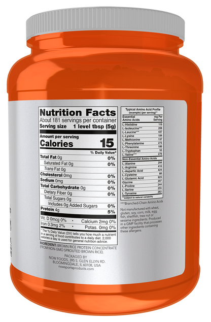NOW Sports, Brown Rice Protein, Soy-Free, Unflavored Powder, 2 lbs