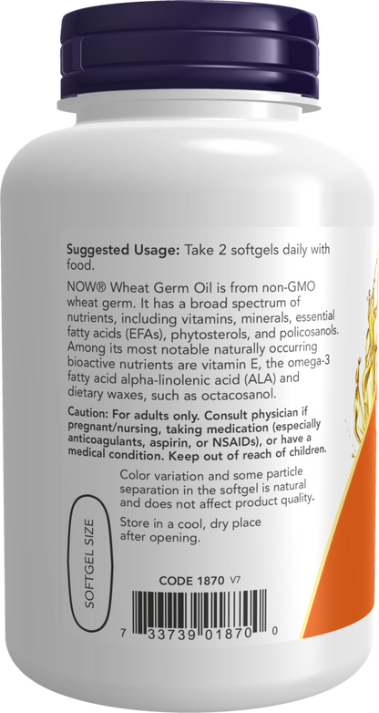NOW Supplements, Wheat Germ Oil 1,130 mg with EFAs, 100 Softgels