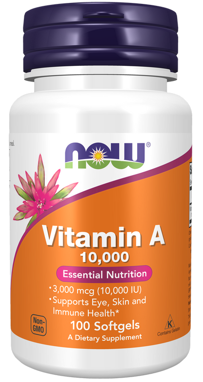 NOW Supplements, Vitamin A 10,000 IU, Eye Health*, 100 Softgels