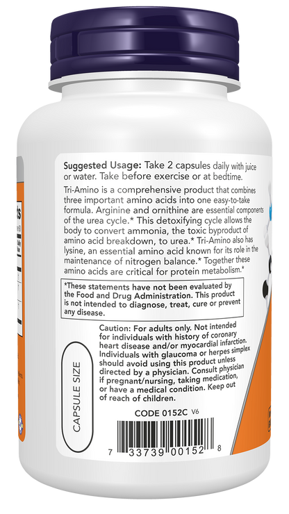 NOW Supplements, Tri-Amino with L-Arginine, L-Ornithine, L-Lysine, 120 Caps