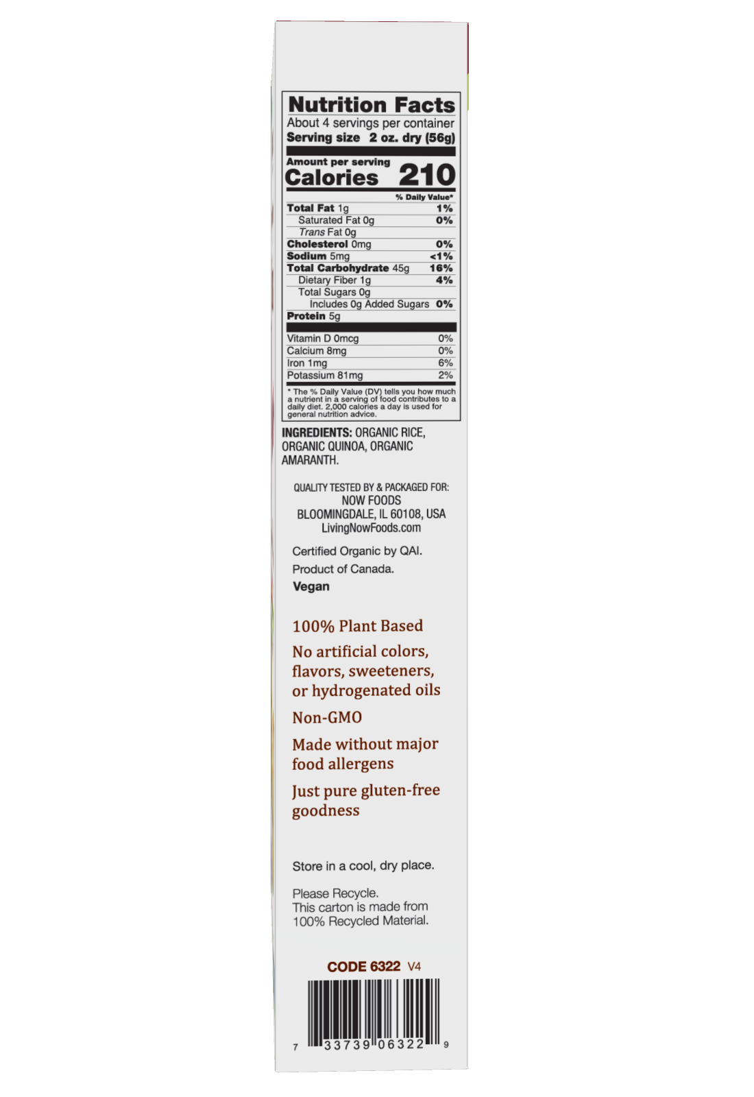 NOW Foods, Organic Quinoa Penne, Gluten-Free, Quinoa and Rice Pasta, 8 oz