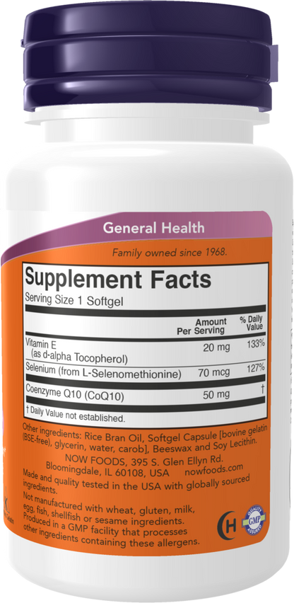 NOW Supplements, CoQ10 50 mg, with Selenium and Vit E, 50 Softgels