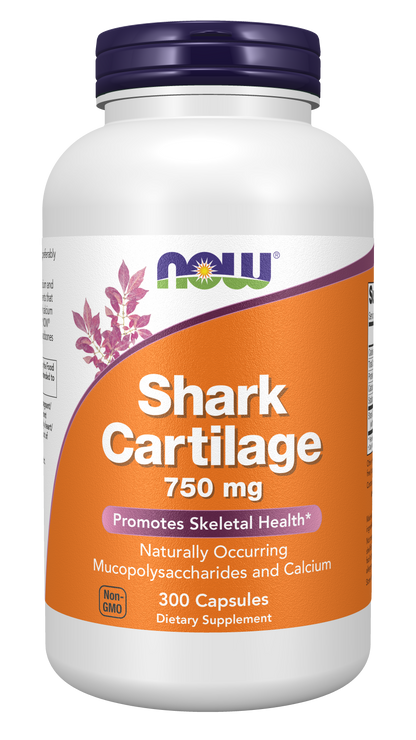 NOW Supplements, Shark Cartilage 750 mg with Naturally occurring Mucopolysaccharides and Calcium, 300 Capsules