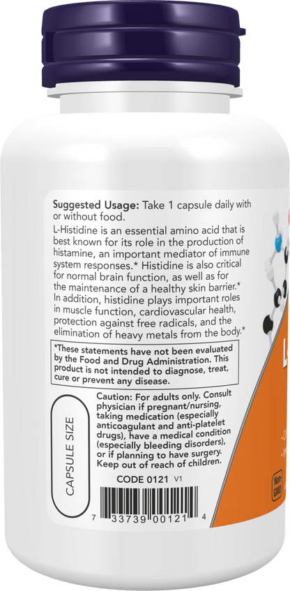 NOW Supplements, L-Histidine 600 mg, Immune System Support*, 60 Veg Caps