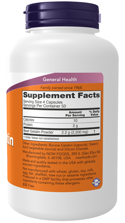 NOW Supplements, Beef Gelatin 550 mg, Hydrolyzed, 200 Caps