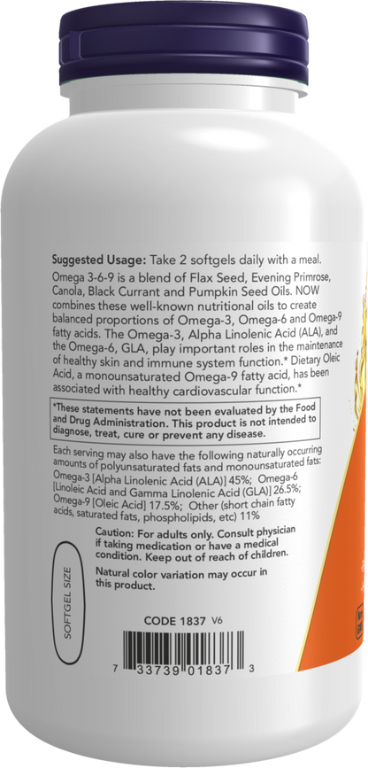 NOW Supplements, Omega 3-6-9 1000 mg, 250 Softgels