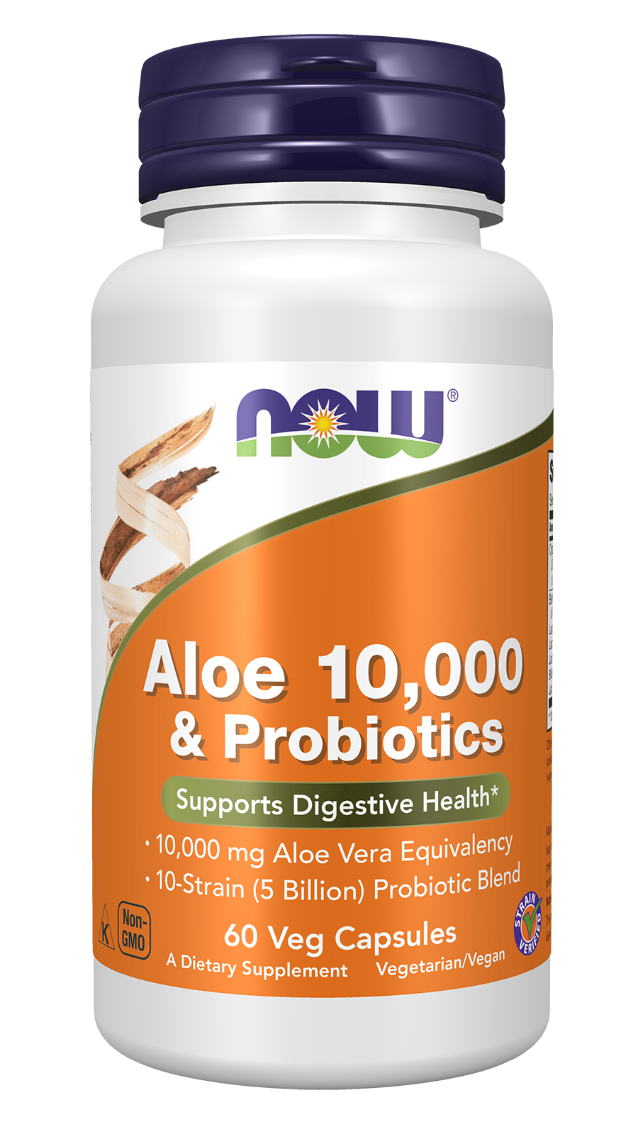 NOW Supplements, Aloe & Probiotics, 5 Billion, 10 Strains, 60 Veg Caps
