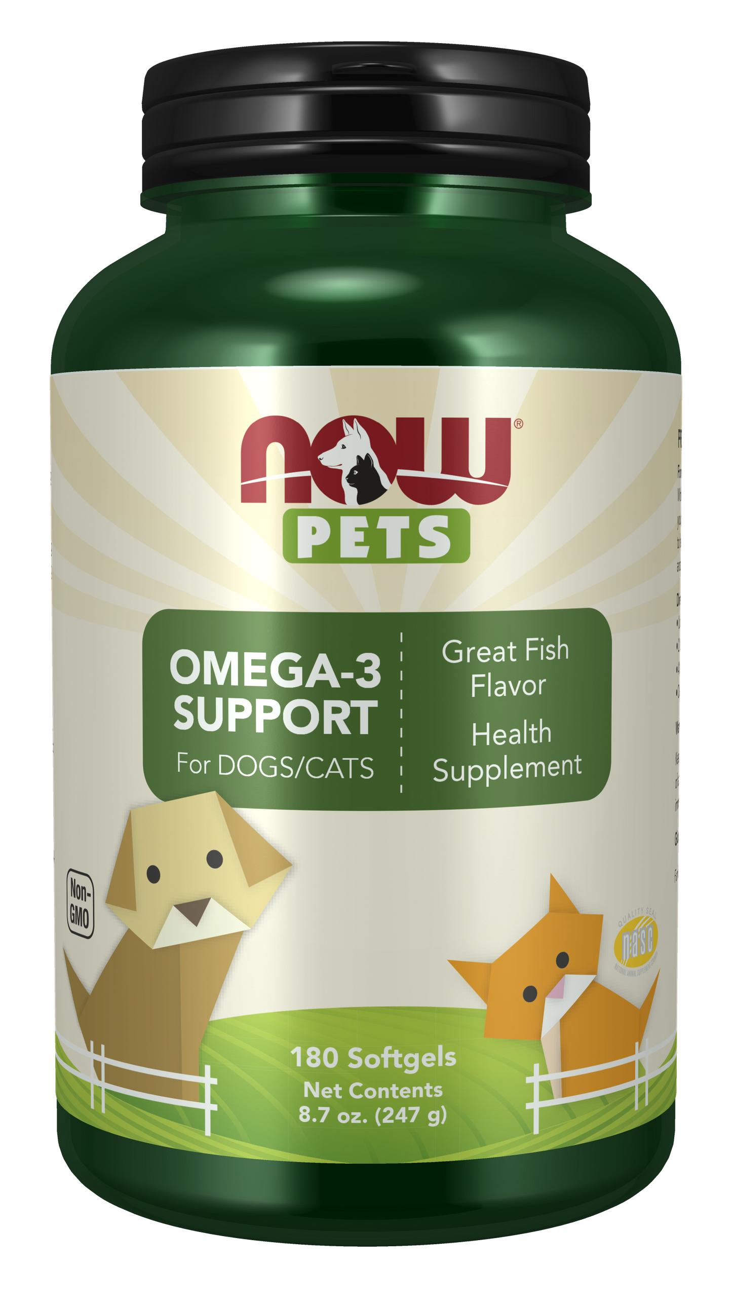 NOW Pet Health, Omega 3 Supplement, For Cats & Dogs, 180 Softgels
