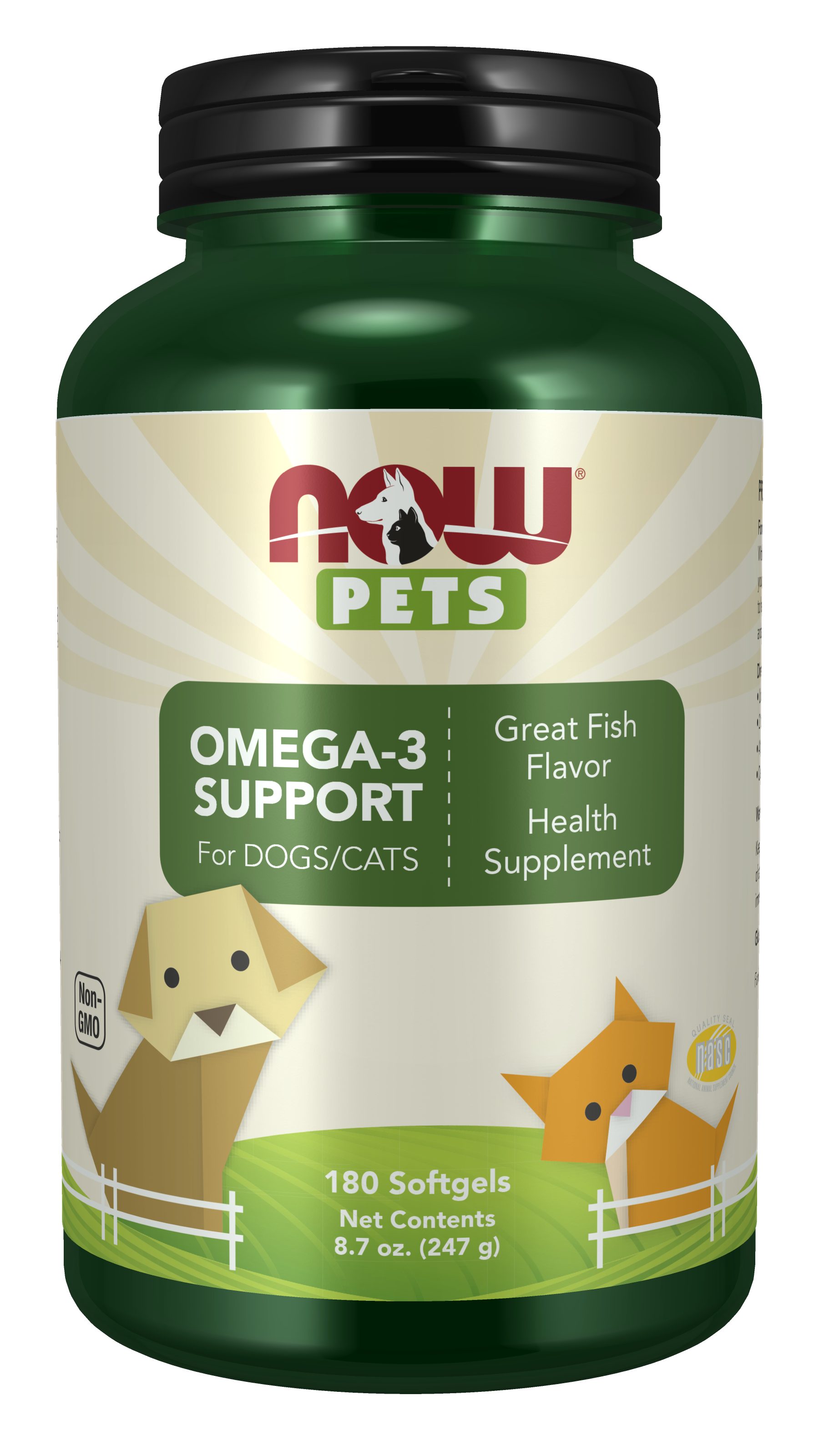 NOW Pet Health, Omega 3 Supplement, For Cats & Dogs, 180 Softgels