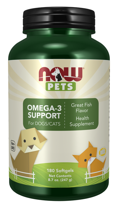 NOW Pet Health, Omega 3 Supplement, For Cats & Dogs, 180 Softgels