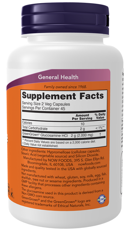 NOW Supplements, Vegetarian Glucosamine '1000', w/ GreenGrown®, 90 Veg Caps