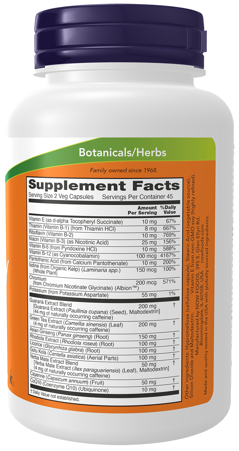 NOW Supplements, Energy Dietary Supplement, 90 Veg Caps