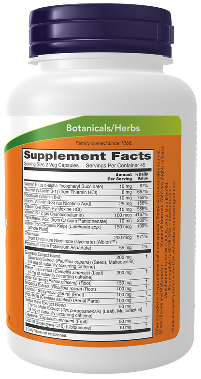 NOW Supplements, Energy Dietary Supplement, 90 Veg Caps