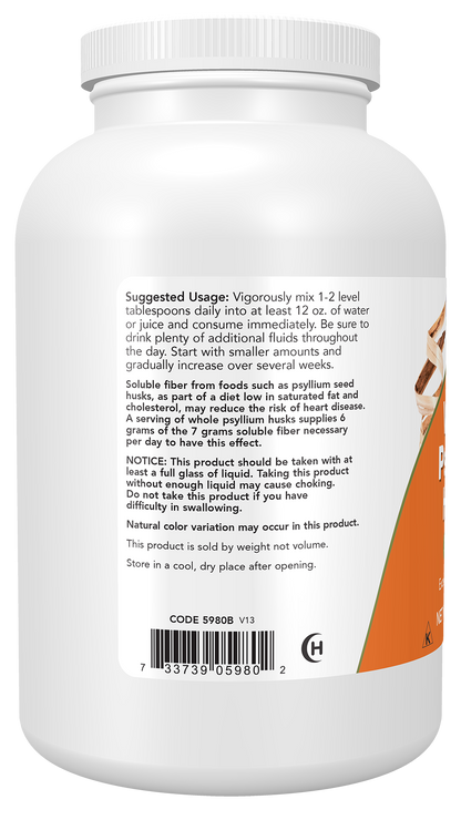 NOW Supplements, Whole Psyllium Husks, Soluble Fiber, 12 oz