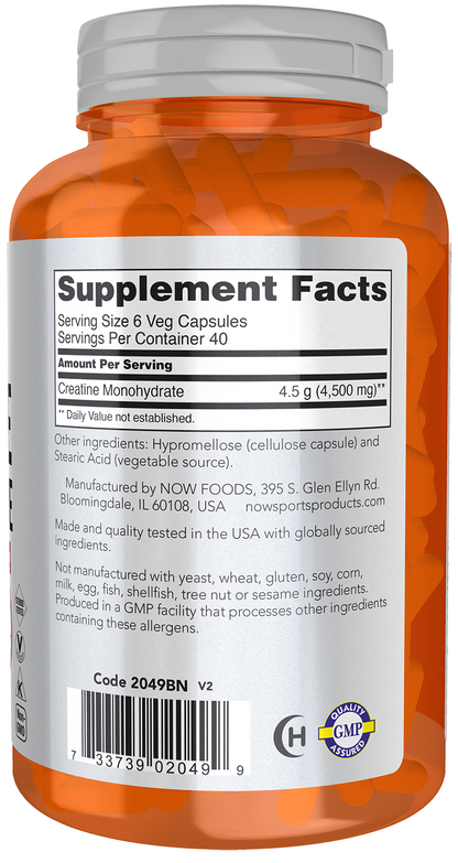 NOW Sports, Creatine Monohydrate 750 mg, Muscel Fuel*, 240 Veg Caps