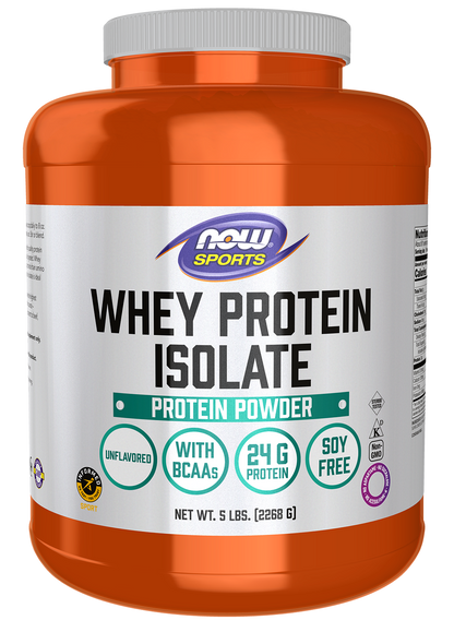 NOW Sports, Whey Protein Isolate 24 g With BCAAs, Unflavored Powder, 5 lbs