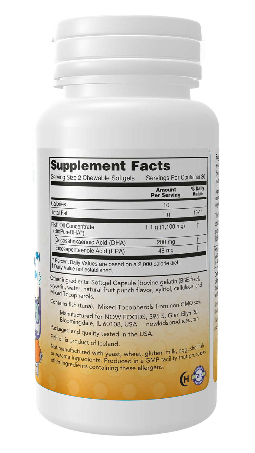 NOW Supplements, DHA Kids 100 mg, Fruit Flavor, 60 Chewable Softgels