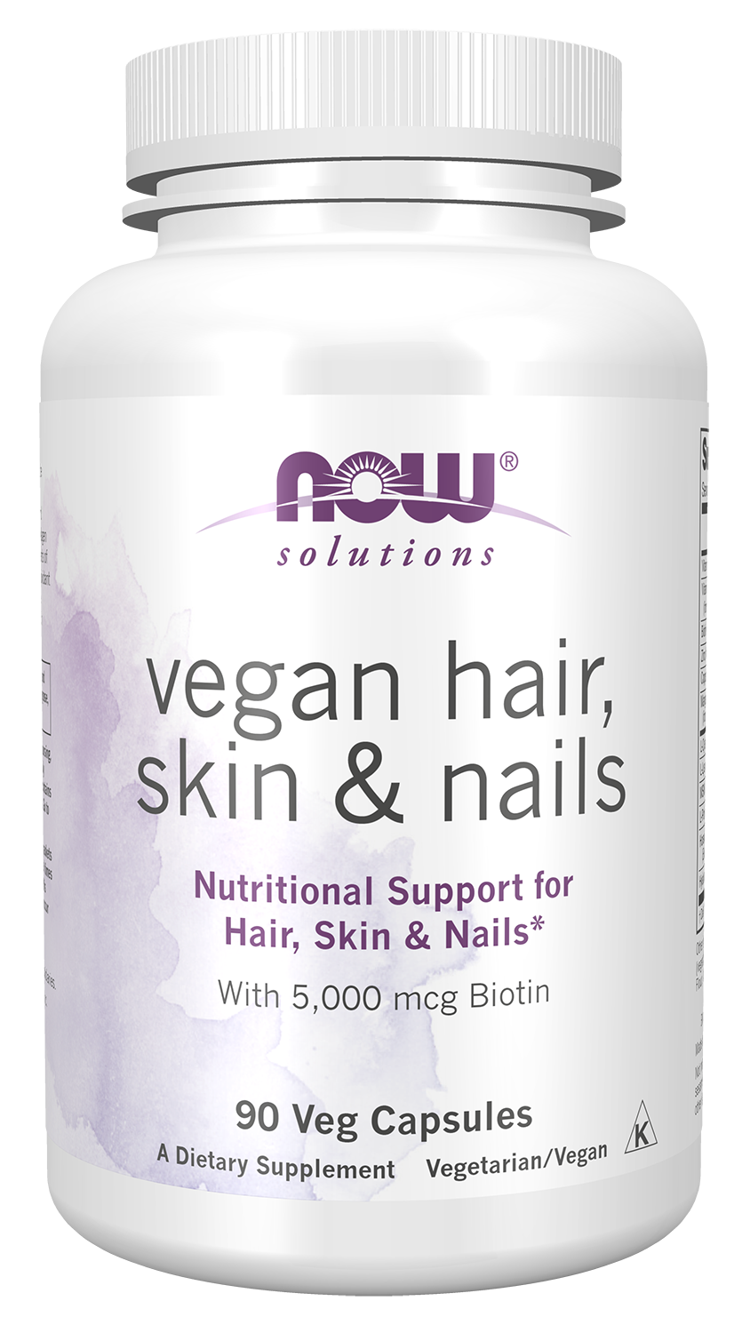 NOW Solutions, Vegan Hair, Skin & Nails, With 5,000 mcg Biotin, 90 Veg Caps