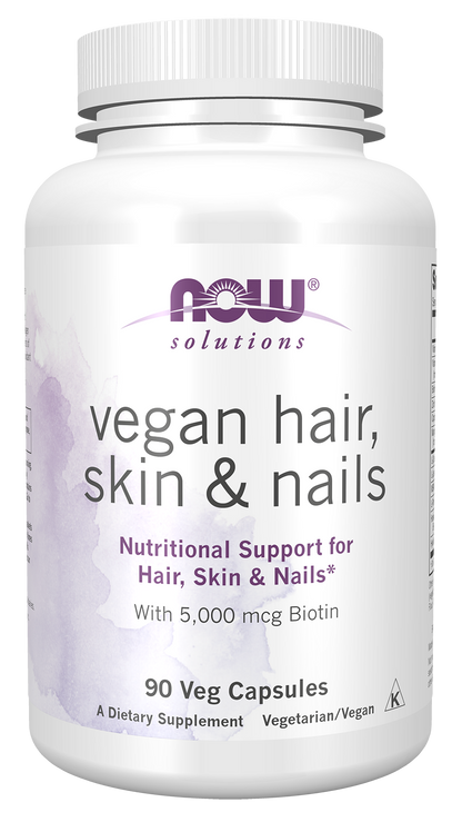 NOW Solutions, Vegan Hair, Skin & Nails, With 5,000 mcg Biotin, 90 Veg Caps