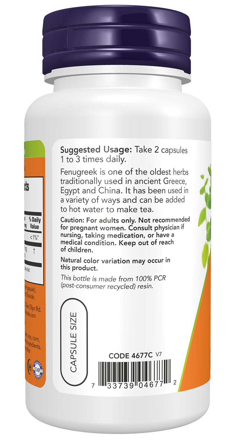 NOW Supplements, Fenugreek 500 mg, Herbal Supplement, 100 Veg Caps