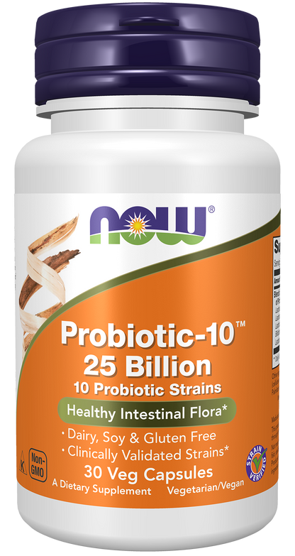 NOW Supplements, Probiotic-10™, 25 Billion, with 10 Strains, 30 Veg Caps