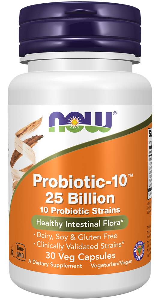 NOW Supplements, Probiotic-10™, 25 Billion, with 10 Strains, 30 Veg Caps