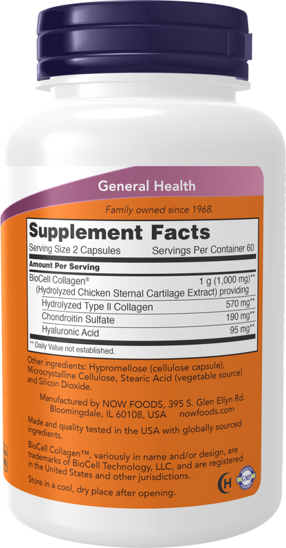 NOW Supplements, BioCell Collagen® Hydrolyzed Type II, 120 Veg Caps