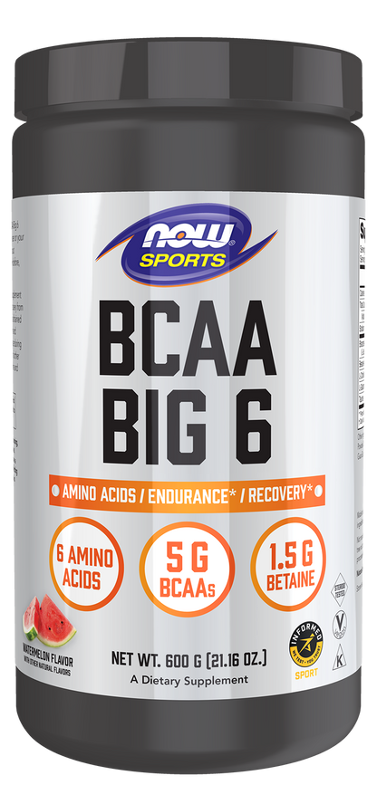 NOW Sports, BCAAs Big 6, Recovery Powder *, Watermelon Flavor, 600 g