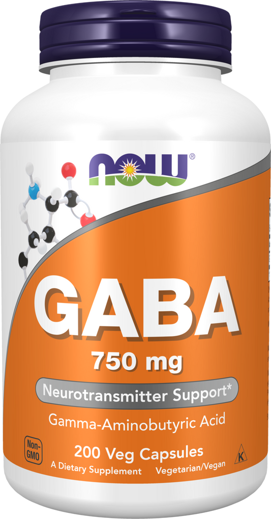 NOW Supplements, GABA 750mg, Cognitive Support*, 200 Veg Caps