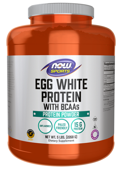 NOW Sports, Egg White Protein, 15g With BCAAs, Unflavored Powder, 5 lbs