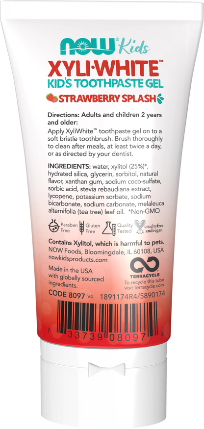 NOW Solutions, Xyliwhite™ Toothpaste Gel for Kids, Strawberry Splash Flavor, Kid Approved! 3-Ounce, packaging may vary