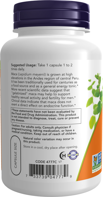 NOW Supplements, Maca 750 mg Raw, Reproductive Health*, 90 Veg Caps