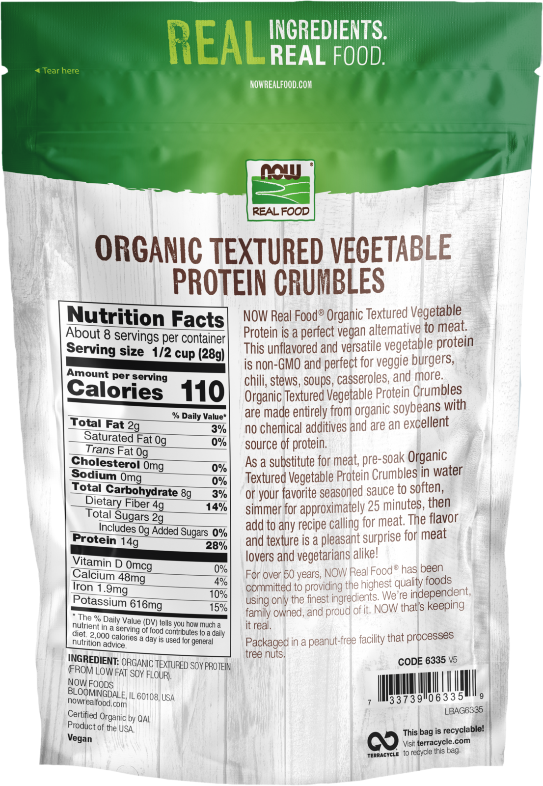 NOW Foods, Organic Textured Vegetable Protein Granules, Versatile, 8 oz