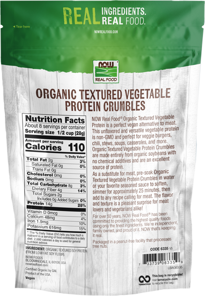 NOW Foods, Organic Textured Vegetable Protein Granules, Versatile, 8 oz