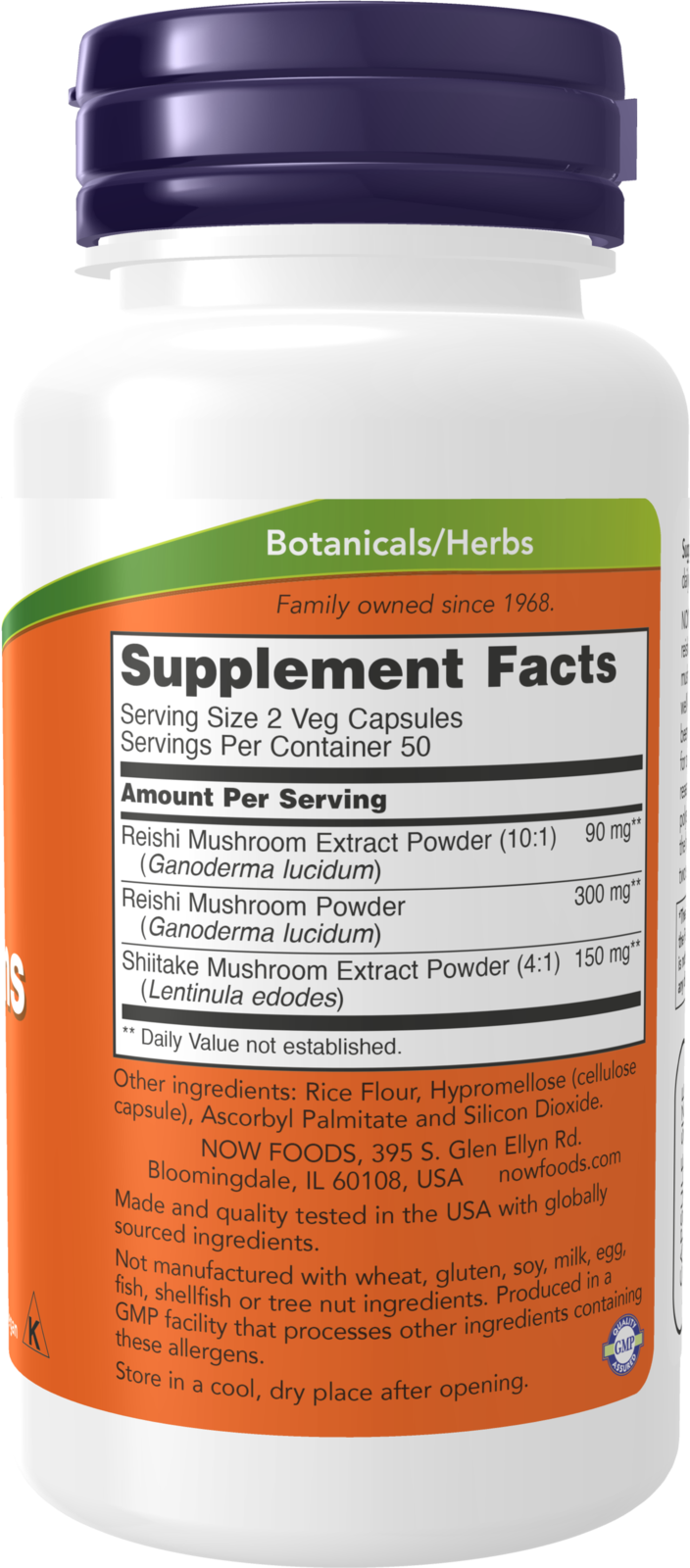 NOW Supplements, Rei-Shi Mushrooms 270 mg, Reishi, Shiitake, 100 Veg Caps