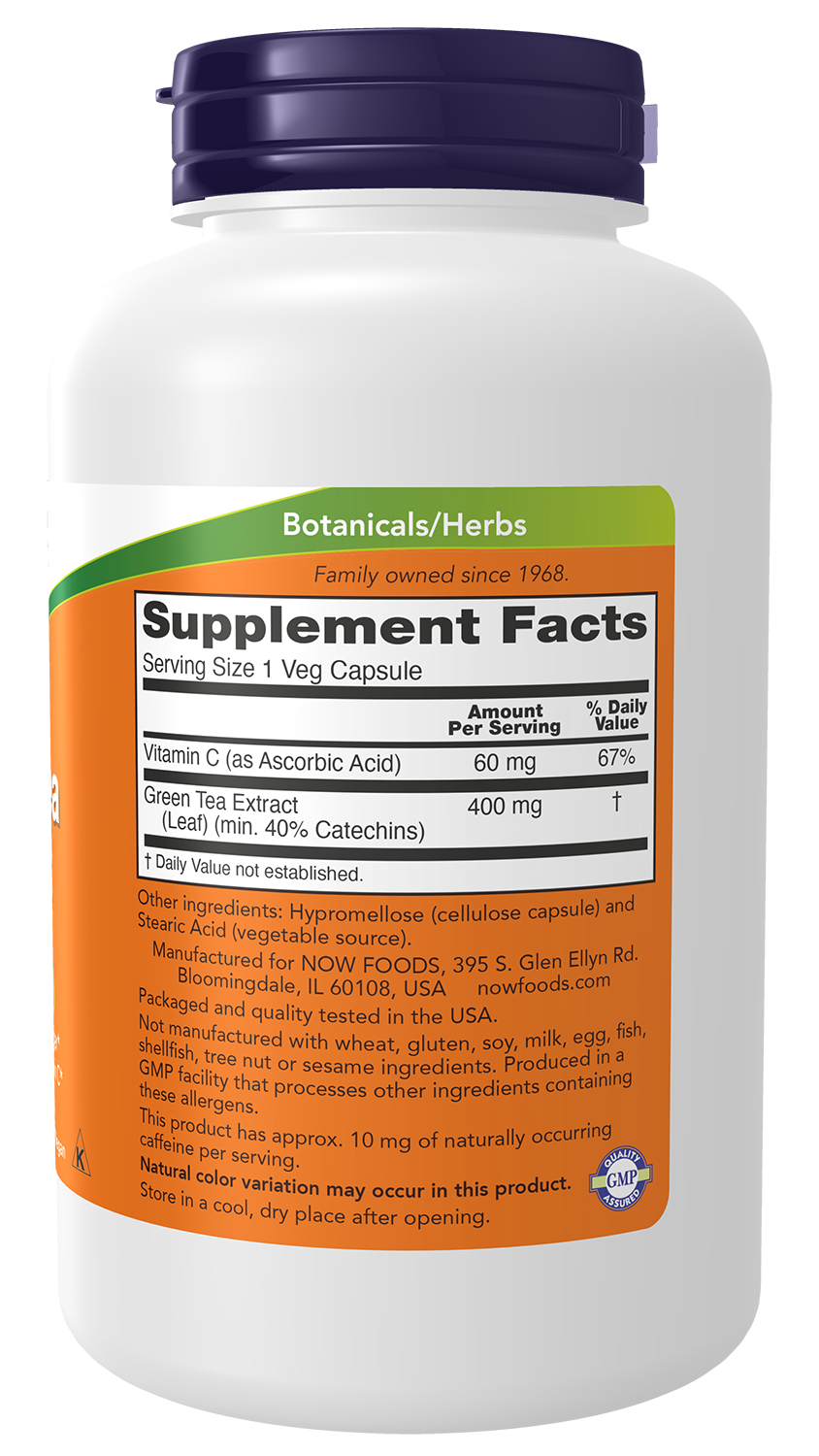 NOW Supplements, Green Tea Extract 400 mg with Vitamin C, 250 Veg Caps