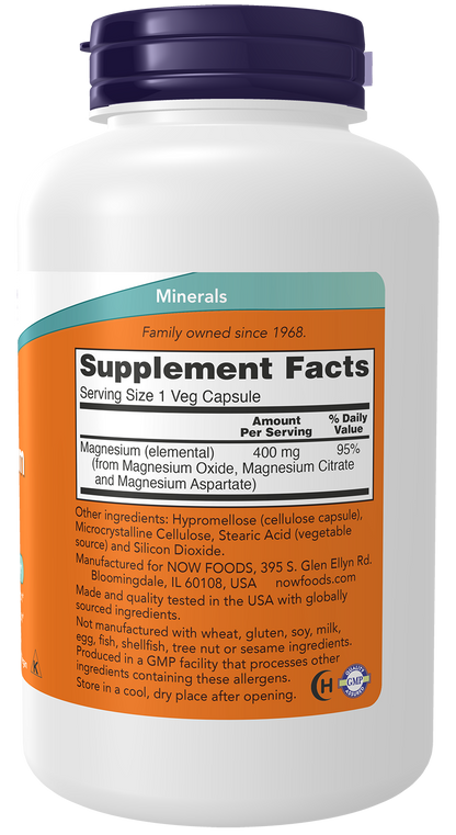 NOW Supplements, Magnesium 400 mg, Nervous System Support*, 180 Veg Caps
