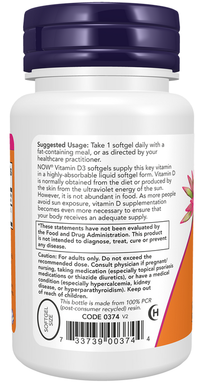 NOW Supplements, Vitamin D3 5,000 IU, Structural Support*, 30 Softgels