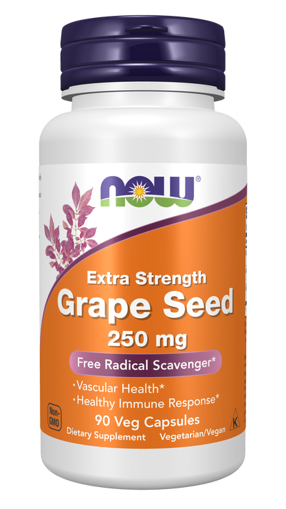NOW Supplements, Grape Seed Extra Strength 250 mg, 90 Veg Caps