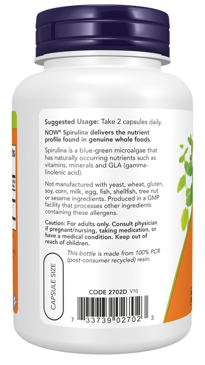 NOW Supplements, Spirulina 500 mg Super Green, 120 Veg Caps
