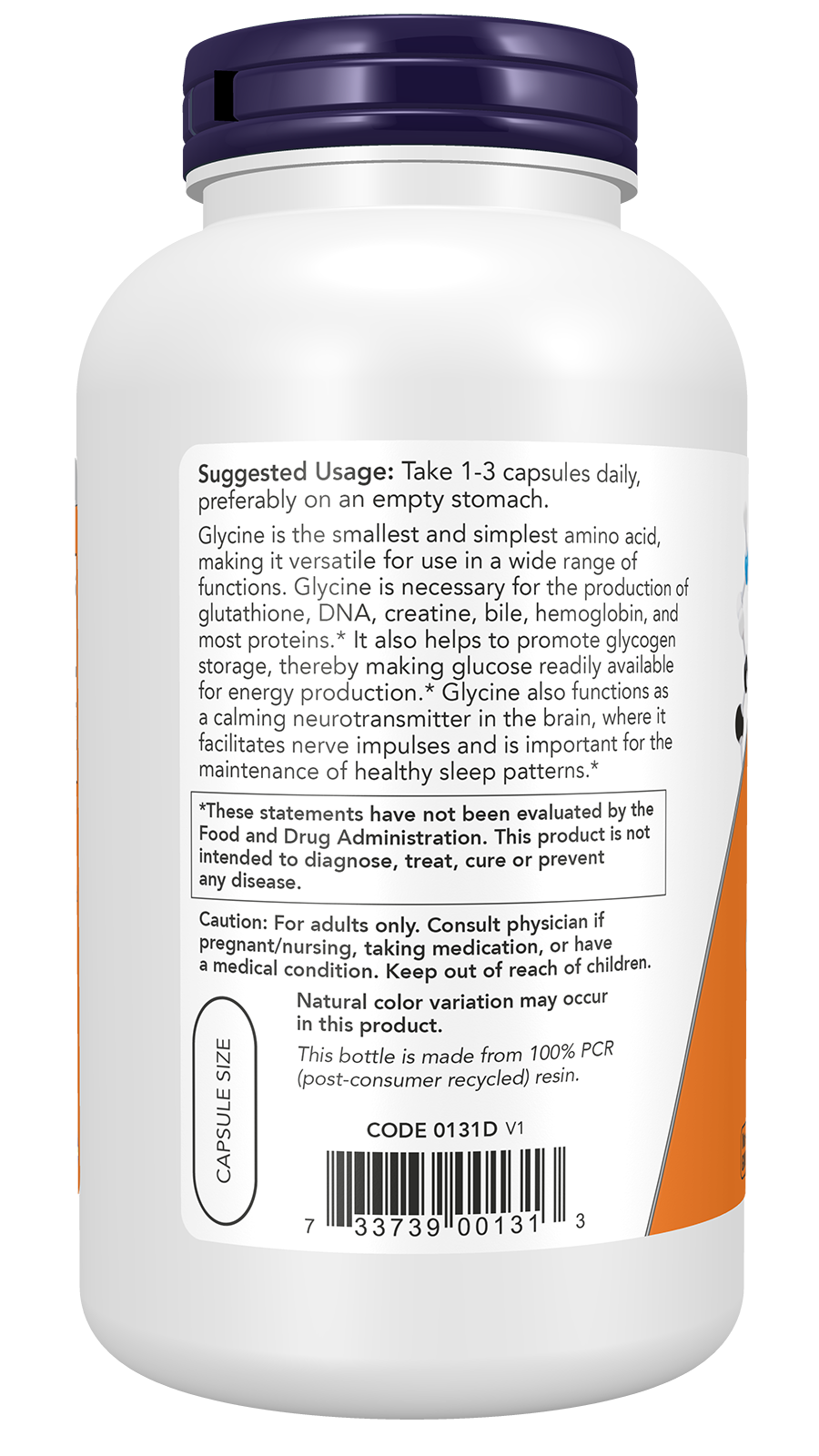 NOW Supplements, Glycine 1,000 mg, Free-Form, 250 Veg Caps