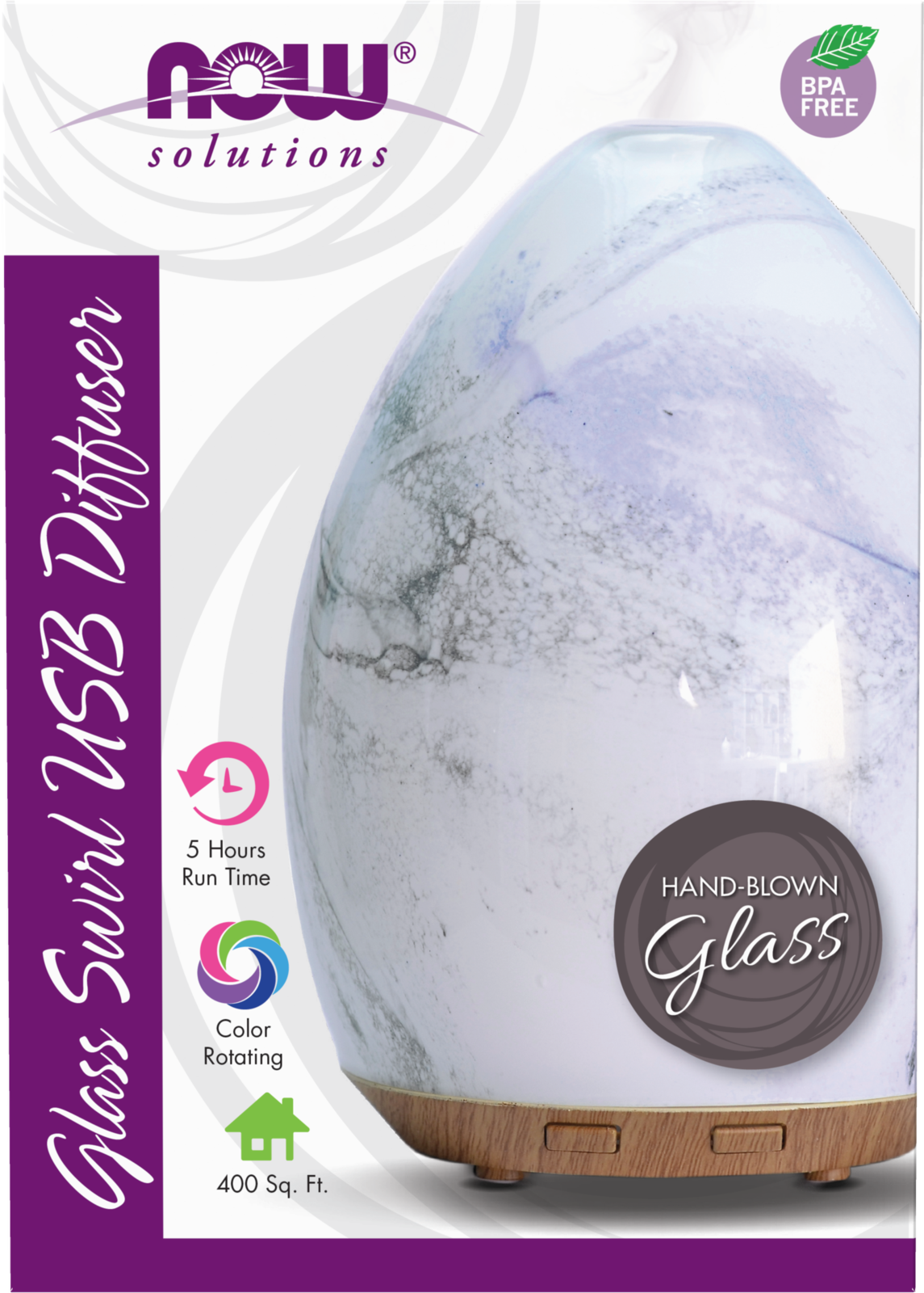NOW Solutions, Ultrasonic USB Glass Swirl Aromatherapy Oil Diffuser