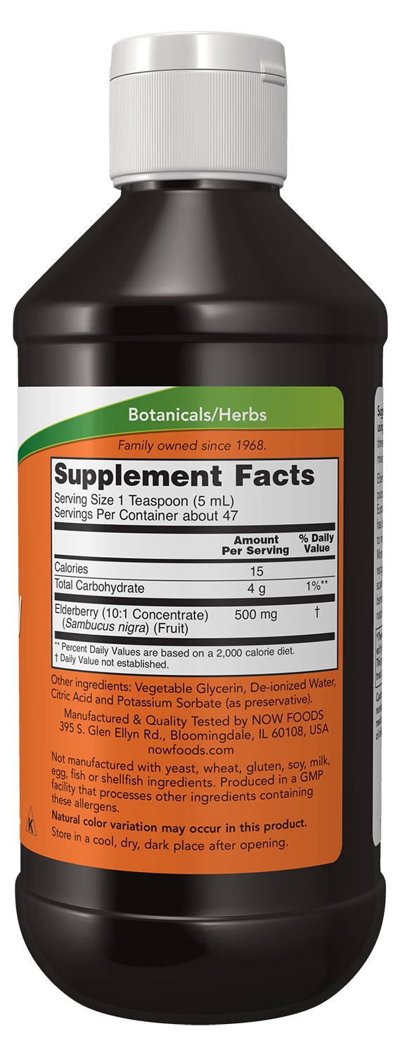 NOW Supplements, Elderberry Liquid 500 mg, 10:1 Concentrate, 8 fl. oz