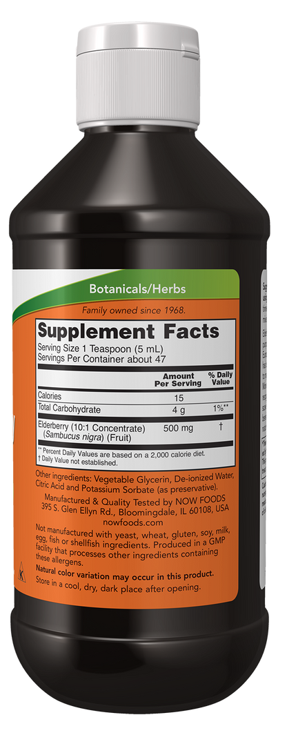 NOW Supplements, Elderberry Liquid 500 mg, 10:1 Concentrate, 8 fl. oz