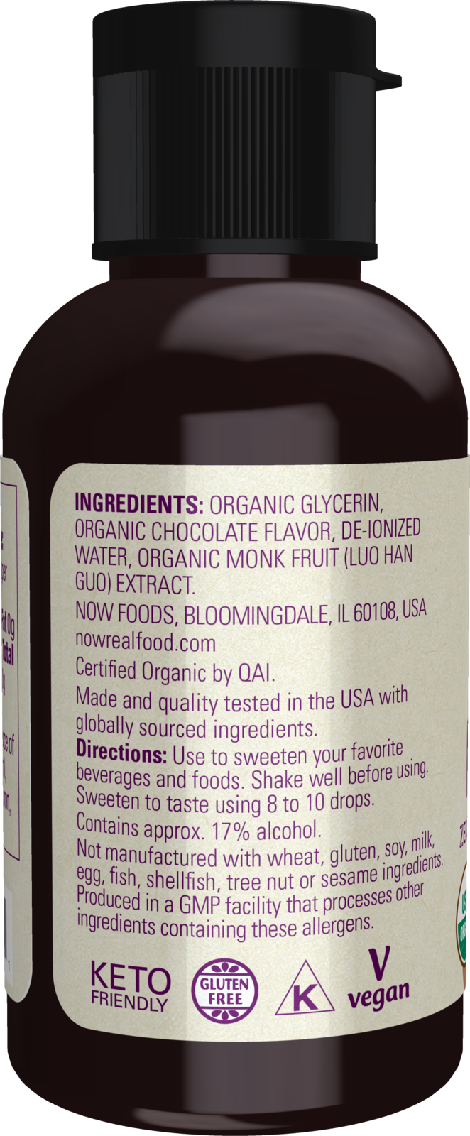 NOW Foods, Organic Liquid Monk Fruit, Chocolate, Zero-Calorie, 1.8 fl. oz