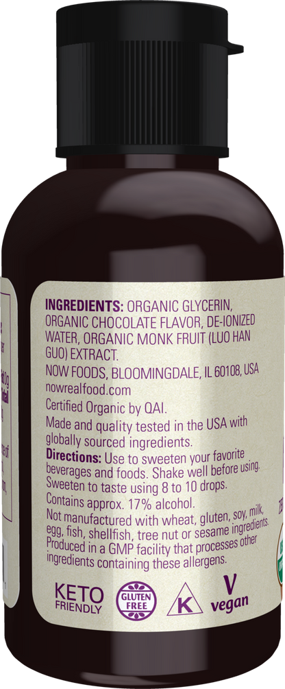 NOW Foods, Organic Liquid Monk Fruit, Chocolate, Zero-Calorie, 1.8 fl. oz