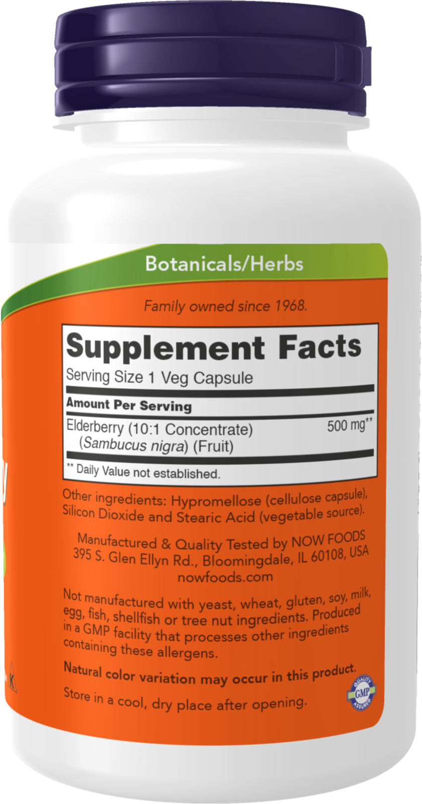 NOW Supplements, Elderberry (Sambucus nigra) 500 mg, 120 Veg Caps